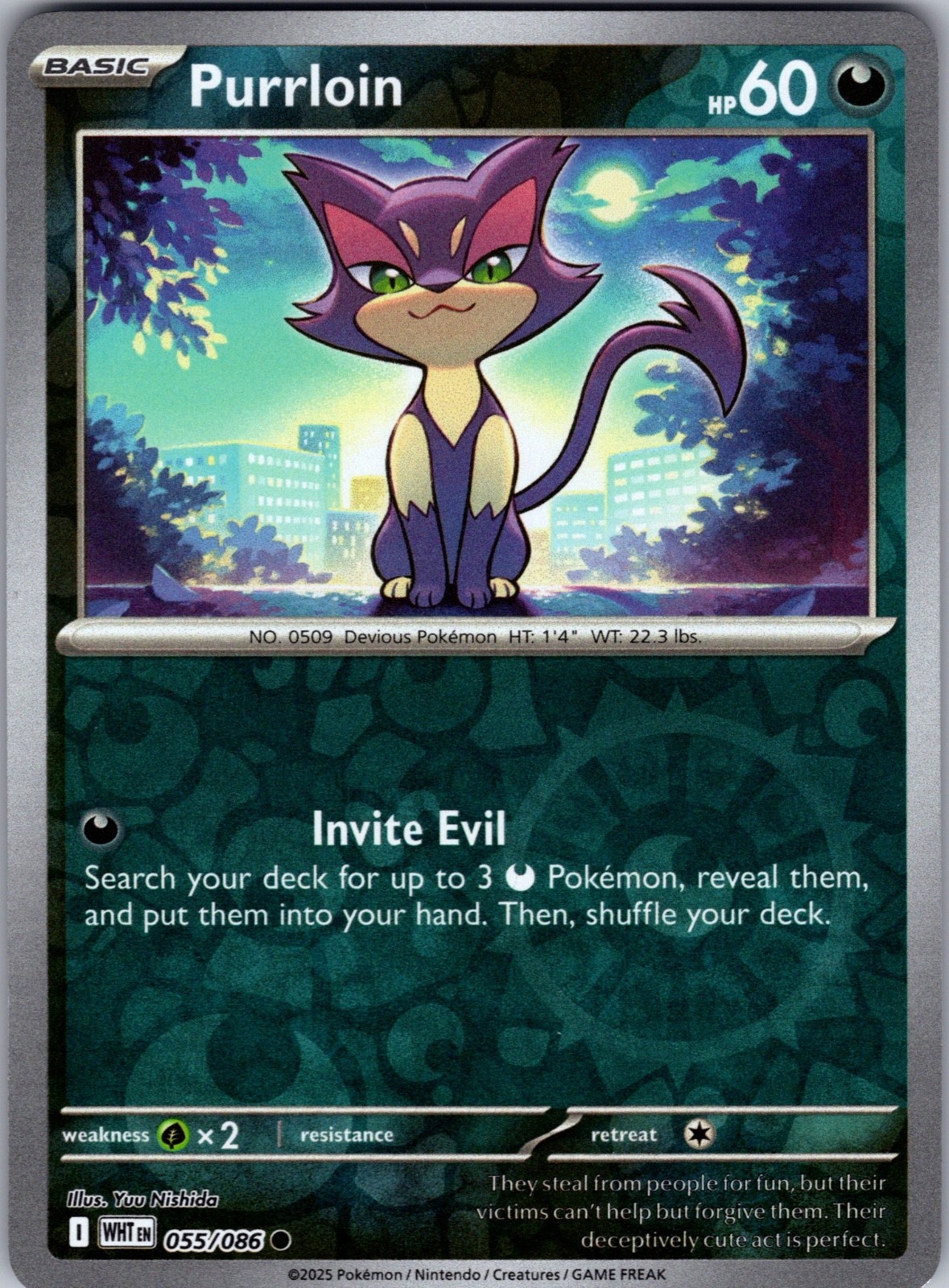 Sv: White Flare Pokémon TCG Purrloin 55/86 Reverse Holo Near Mint