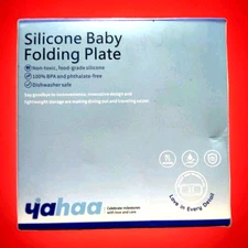Toddler Silicone Plate w/Fork and Spoon 6 mth+ Foldable Aqua BPA Free Travel
