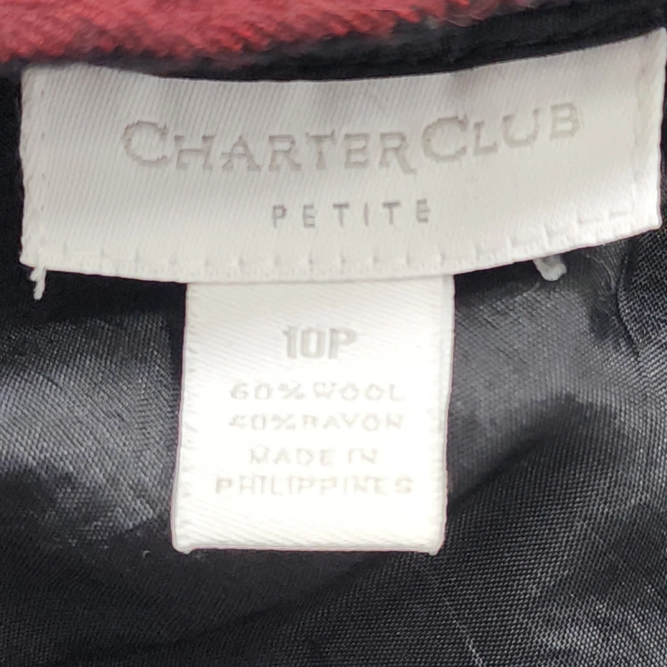 复古 Y2K Charter Club 裙子 10 P 码娇小红色黑色格子羊毛混纺 Midi — 第 3/4 张图片