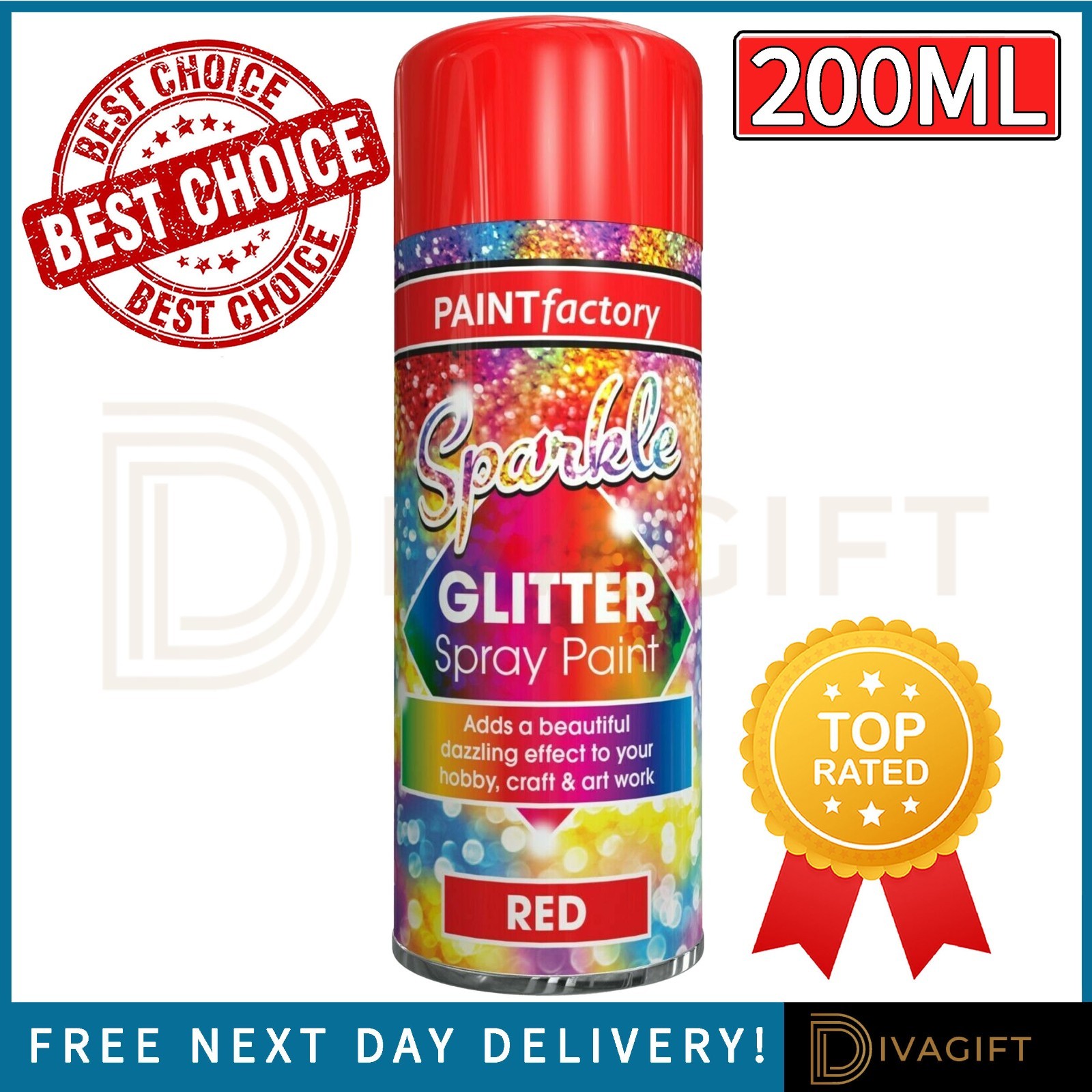 RED GLITTER SPRAY PAINT 200ML FOR CHRISTMAS XMAS TREES DECORATION SPARKLE NEW