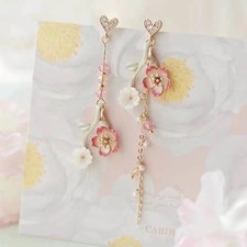 Cherry Blossom Tassel Earrings Women Long Flower Drop Daily Wear Style Jewelry