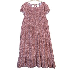 Old Navy Maxi Dress Womens 4X Red Floral Smocked Tiered Flowy Cottagecore Boho