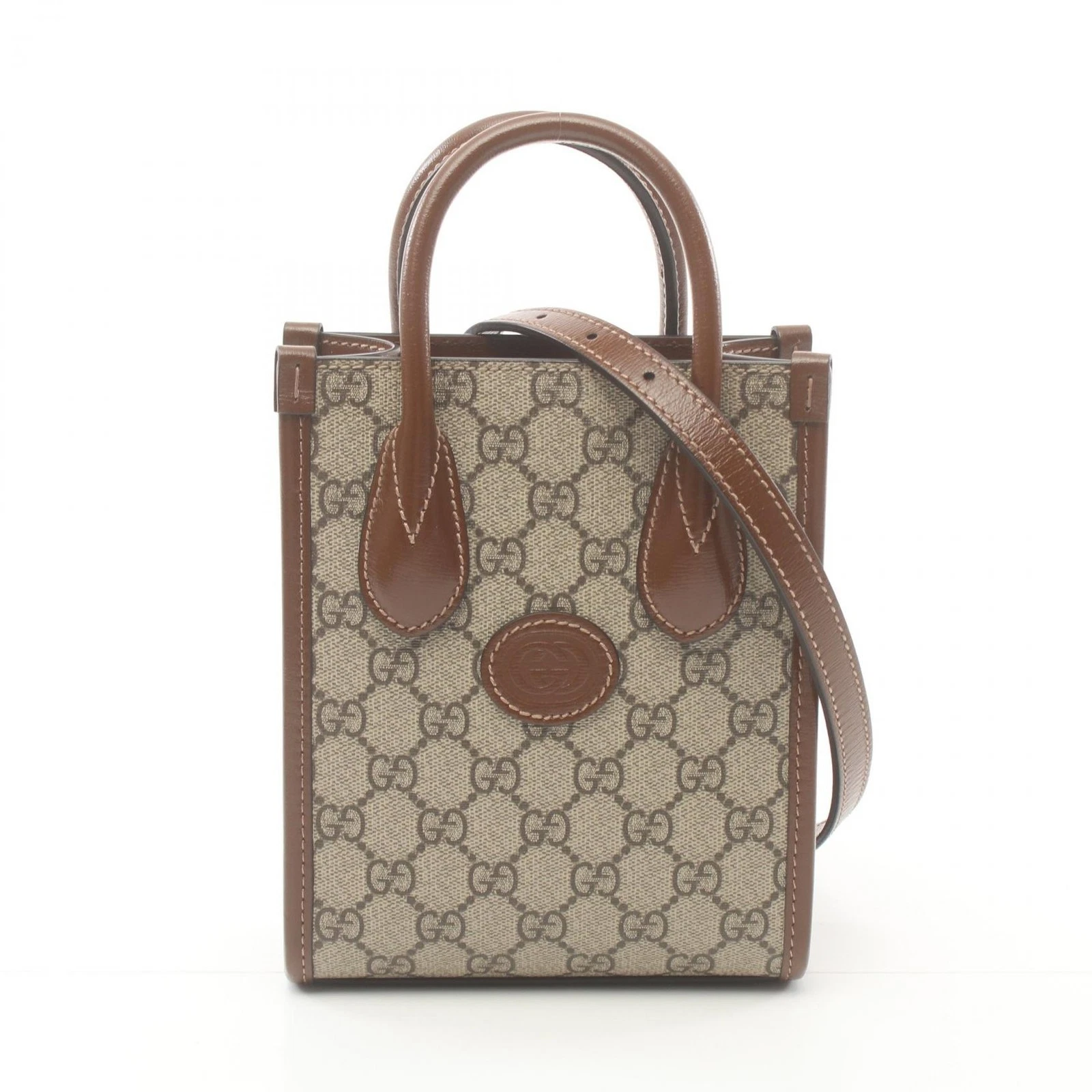 Gucci Mini sac fourre tout avec emboîtement G Gg Supreme sac à main toile enduite Leat Kg