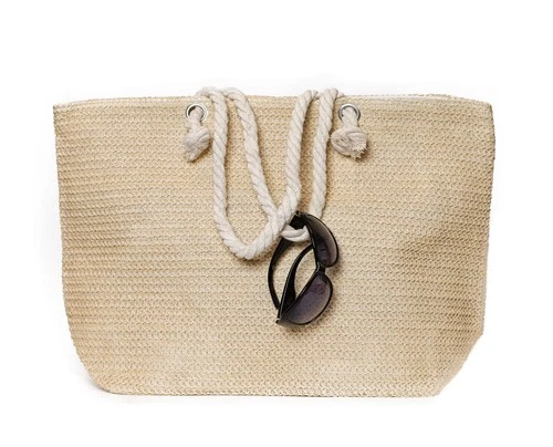 XXL beach bag braided large bathing bag shopper bag zipper beige