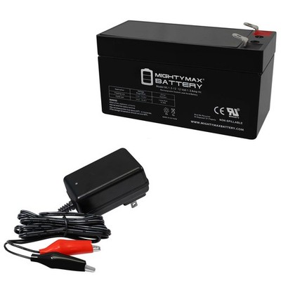 Mighty Max 12V 1.3Ah Battery Replacement for Kung Long WP1.3-12 + 12V Charger
