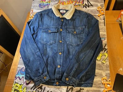 Tommy Hilfiger Jeans Herren Sherpa Denim Trucker Jacke Indigo Blau XL 44Brustumfang  
