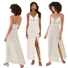 Free People Out And About Maxi Slip Dress in Ivory Combo Romantic Feminine Sz S