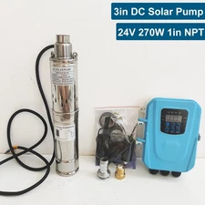 3" DC 24V Solar Pump Submersible Pump Bore 270W Deep Well Pump + MPPT Controller