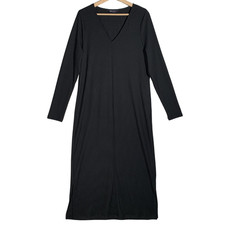 Marks & Spencer Jumper Dress Size UK 16 Long Black Ribbed Midi Maxi Lightweight