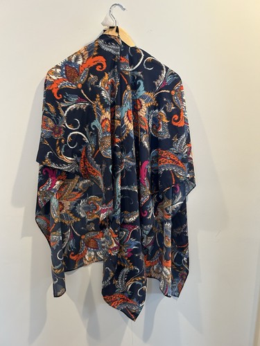 IMAN Global Chic Navy Floral Chiffon Multi-Wear Open Kaftan O/S Missy NWT - Picture 11 of 11