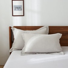 100 French Linen Pillow Shams Basic Style - Pack of 2 - Washed Solid Color Natu
