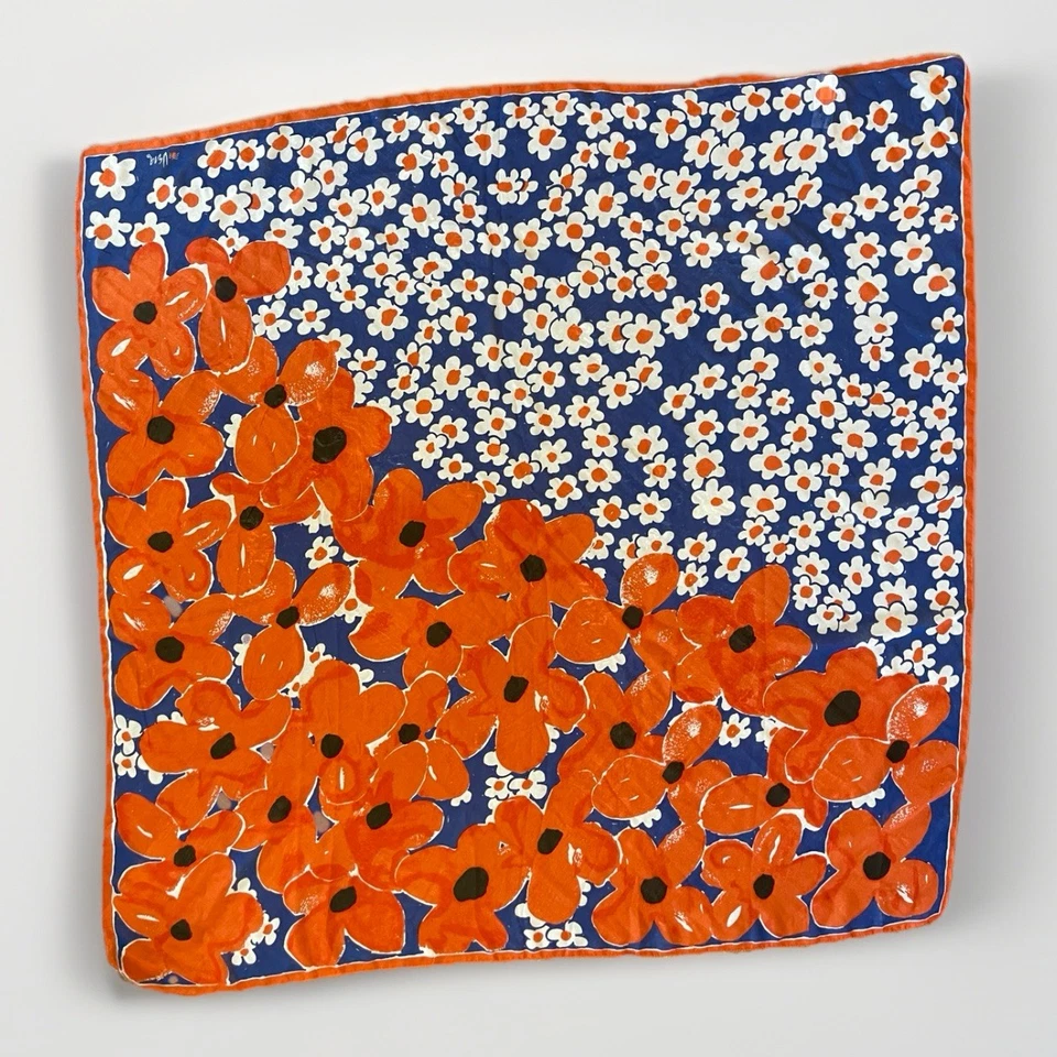 Винтажный шарф Vera Neumann 100% полиэтиленовый оранжевый/белый/синий квадратный 43 дюйма - Изображение 2 из 4