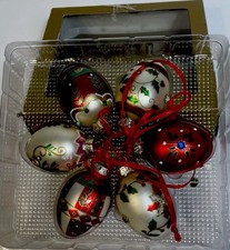 NIB 6 Light Plastic Handpainted Egg Shaped Ornaments