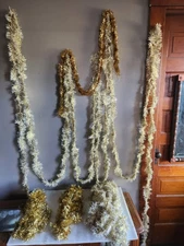 7 Vintage Gold Christmas Tinsel Garland 38ft 9, 38ft 4, 9ft, 5ft 6,5ft, 4ft, 3ft