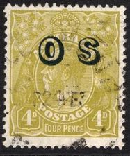 4d OLIVE KING GEORGE V "OS O'PRINT" VARIETY BW116(3)e CV $120 POSTALLY FINE USED