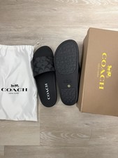 Coach Men's Logo Slide Sandals Black Leather Upper Slip-On US 8.5 EU 42