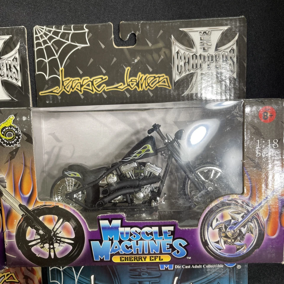 Jesse James West Coast Choppers Lot of 6 – 1:18 Muscle Machines Bikes MIB - Image 3 of 4