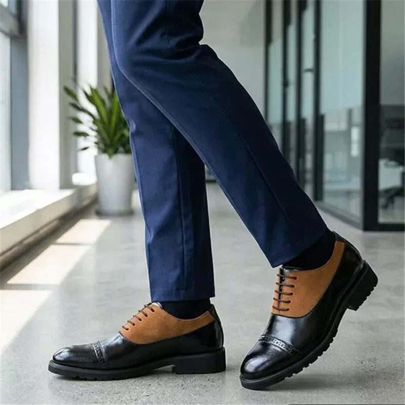 Zapatos Oxford Elegantes Bicolor Negro Marrón Tipo Cordones M5308