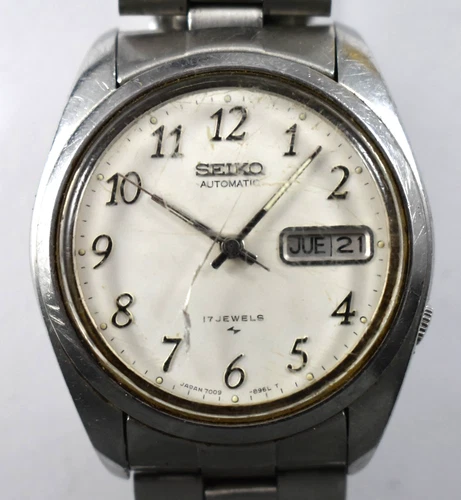 Vintage Seiko Automatic Day Date Calendar 17J 7009-8219 Wrist Watch lot.rf