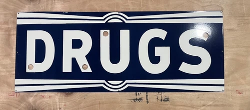 Vintage SSPN Drugs Store Neon Gas & Oil Porcelain Enamel Sign 48x19".