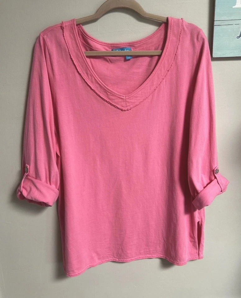 Blusa Top Fresh Produce Mujer XL/XXL Manga Enrollable Acogedora ROSA Informal Foto 2 de 4
