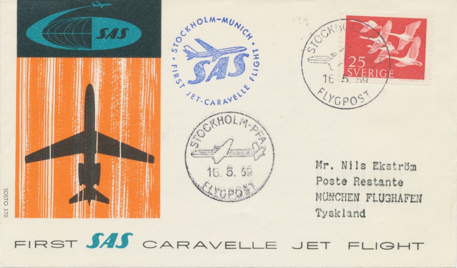 Sweden 1959, First Flight SAS First Caravelle Jet Flight "Stockholm-Munich"