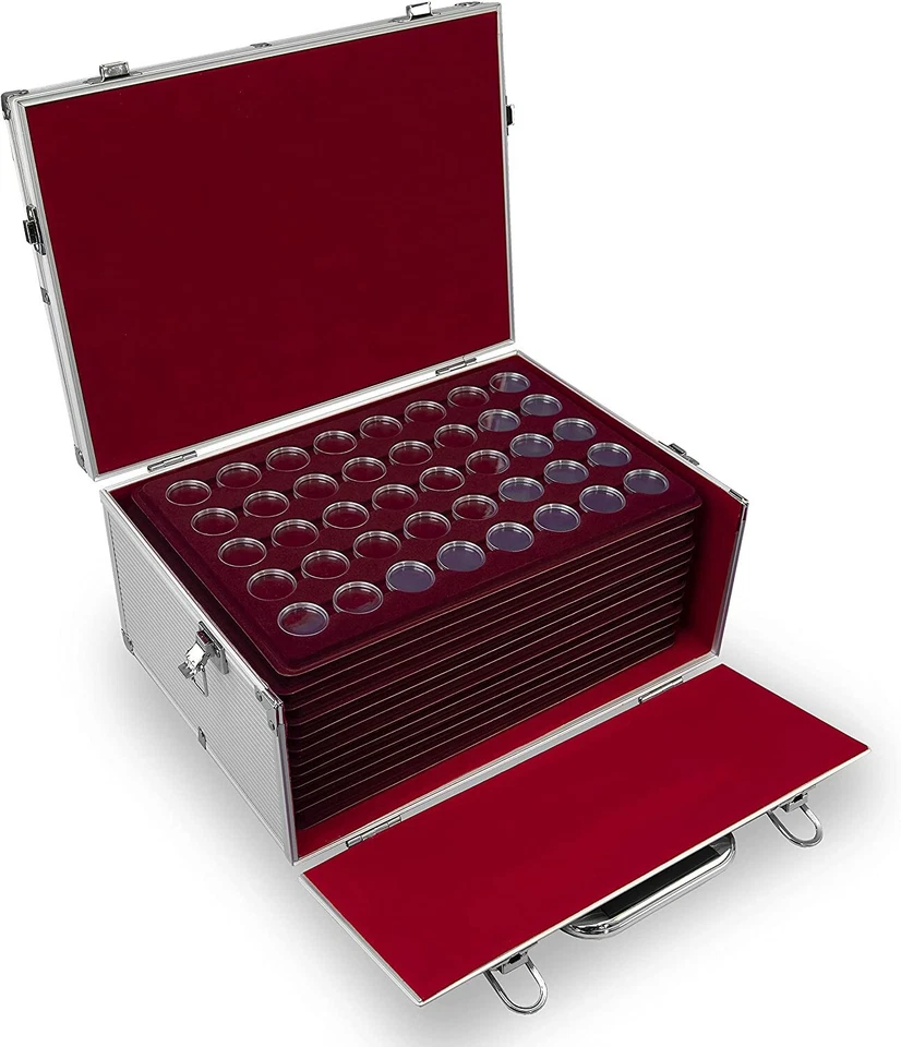 MC SAMMLER Alu Münzenkoffer Münzkoffer für 440 STK 2 Euro Münzen in Kapseln NEU!