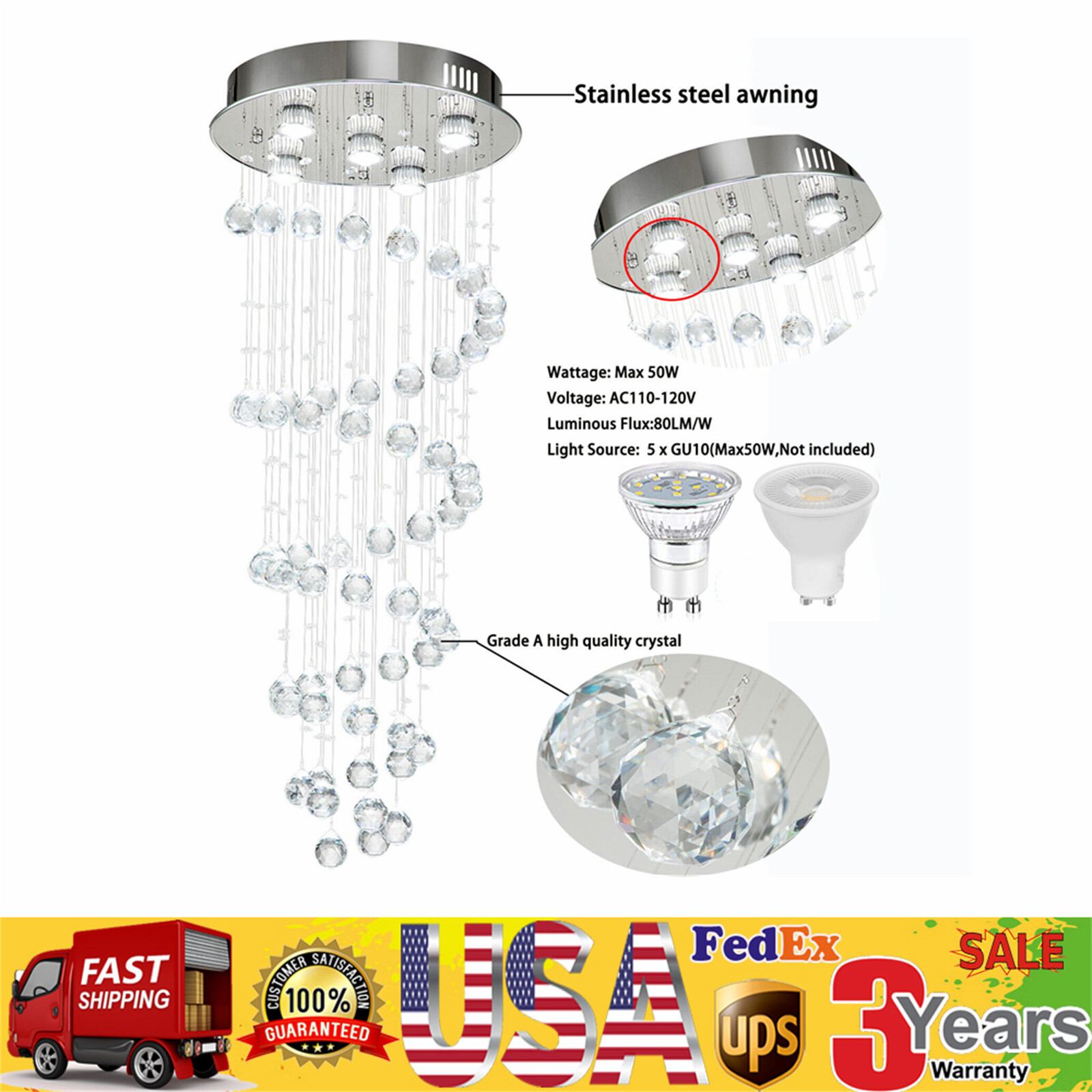 Modern Crystal LED Chandelier – Raindrop Spiral Pendant Ceiling Light