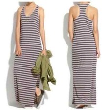 Madewell Dress Womens Small Maxi Blue Beige Stripe Sleeveless Racerback Stretch