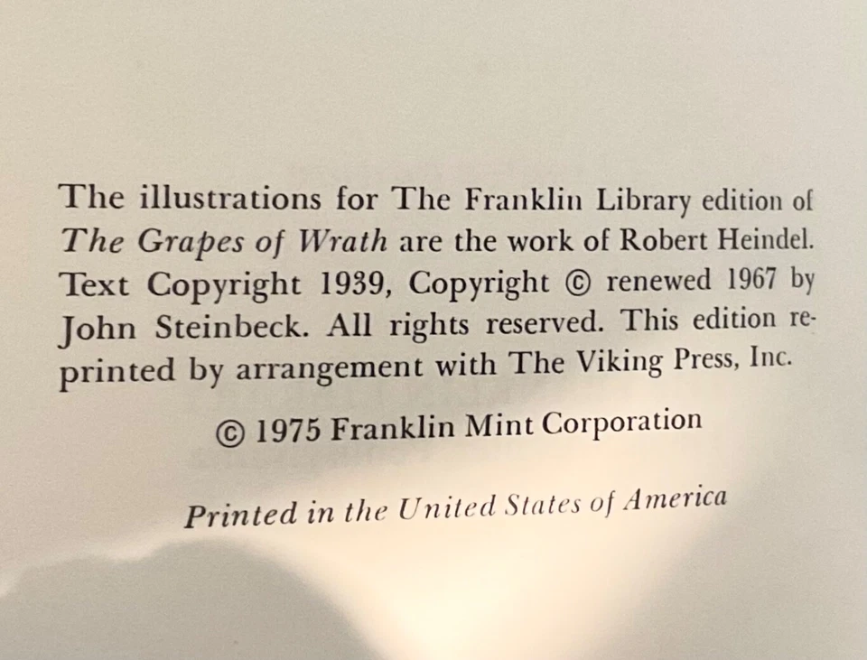 Franklin Library The Grapes of Wrath John Steinbeck Leather Book Novel 1975 Foto 4 de 4