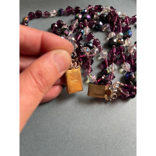 Vintage Aurora Borealis Bead Necklace Purple Multi Strand Italian Glass Beads - Picture 9 of 10