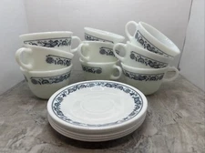 Pyrex Olde Towne Floral Pattern Vintage Coffee Cup Teacup Set Of 9 And 6 Plates