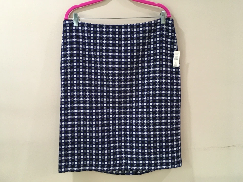 Falda lápiz Talbots talla 14 azul mezcla de lana a lunares tiro medio nueva con etiquetas para mujer