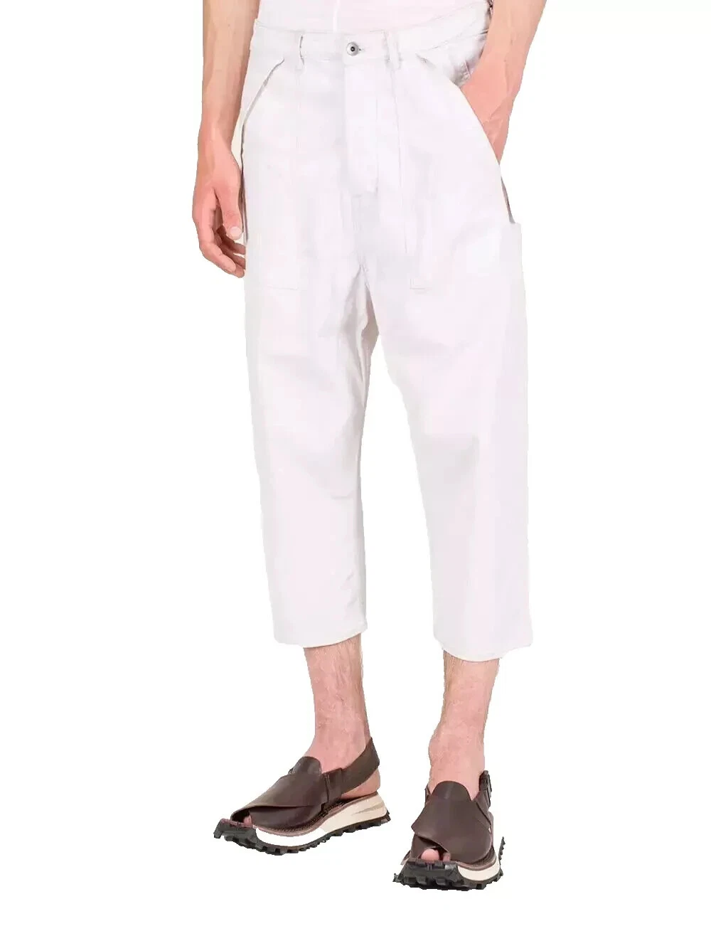 Pantaloni Rick Owens DRKSHDW Cargo Collapse taglio ritagliato 36 L uomo bianchi SS 20 nuovi con etichette