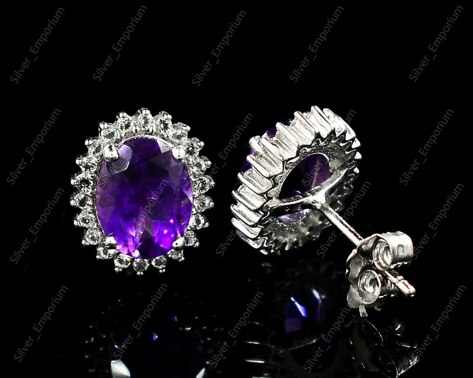 Naturale Ametista Gemma 925 Anello Argento Sterling Orecchini Ciondolo Gioielli - Immagine 4 di 4