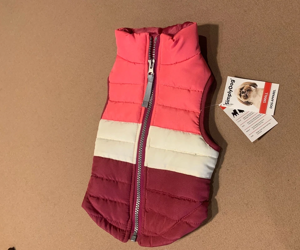 NUEVO CON ETIQUETAS-Simply Chaleco Acolchado Perro Talla Pequeña Rosa/Blanco Granate~¡Lindo! Foto 2 de 4