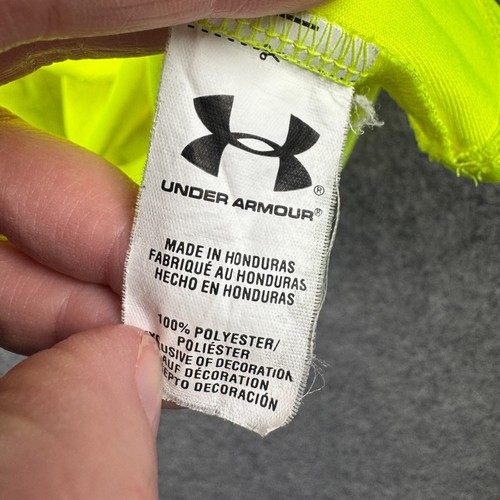 Under Armour T Shirt Mens S Neon Yellow Loose Heat Gear Logo Spell Out Athletic - Picture 7 of 10