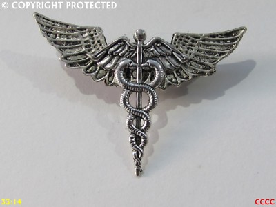 Steampunk Abzeichen Brosche Pin Flügel Caduceus Stab Hermes Stab des Asklepios