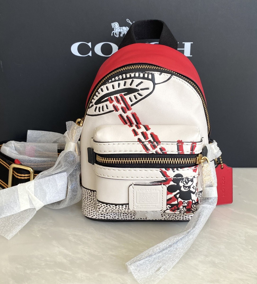 NWT COACH X DISNEY KEITH HARING UFO MICKEY ACADEMY BLACK/RED