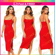 Women's Basic Bodycon Cami Strap Tank Dress??Side Slit Sexy Clubwear Nightwear