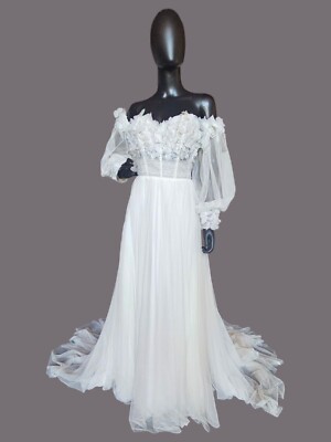 Ivory/Latte Floral Full Tulle Wedding Gown/Removeable Sleeves - Sincerity