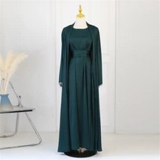 Abaya Muslim Women Open Kaftan Kimono Maxi Dress 2Pcs Set Dubai Cardigan Ramadan