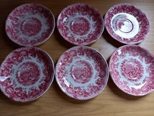 6 x Vintage Alfred Meakin 'Romance' red & white - Saucers only - 6" diam