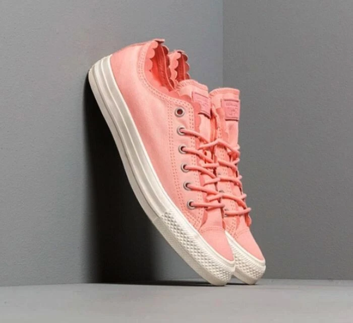 CONVERSE ALL STAR CORAL Pink Size 6.5 Suede Scallop Edges in Box Sneakers Shoes