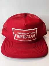 VTG Owens Corning Fiberglass Snapback Big Patch Hat Mesh Back Red Cap USA