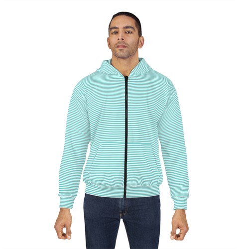 Felpa con cappuccio e zip con tasche | Turchese a righe (PG-PT-111) - Foto 2 di 31