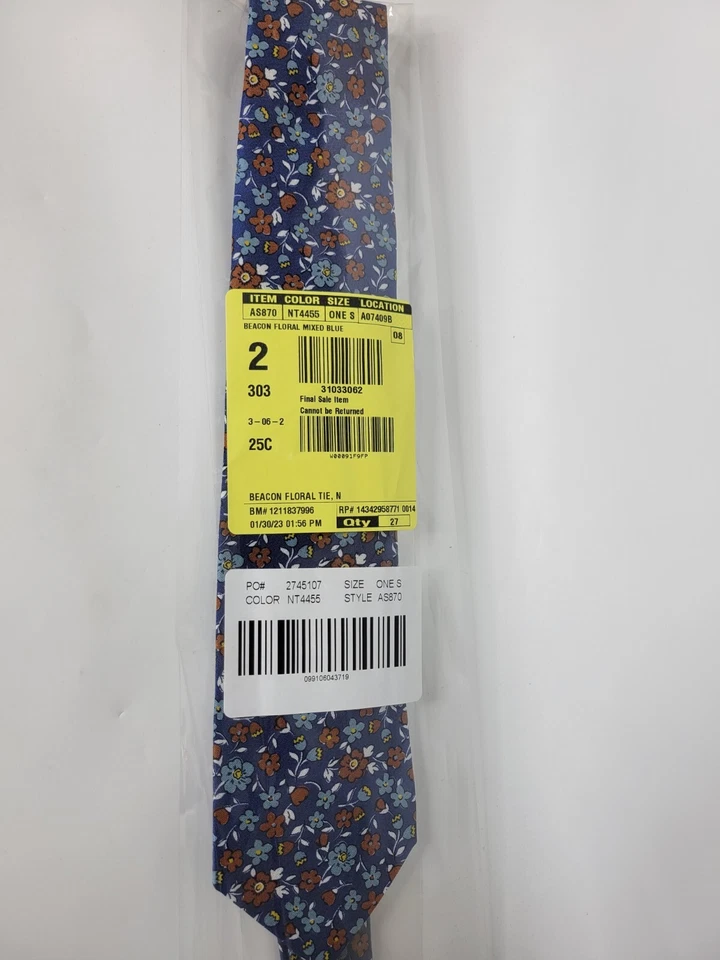 Corbata floral J.Crew Beacon Ludlow azul marino para hombre 100 % seda hecha en EE. UU. 3" Foto 3 de 4