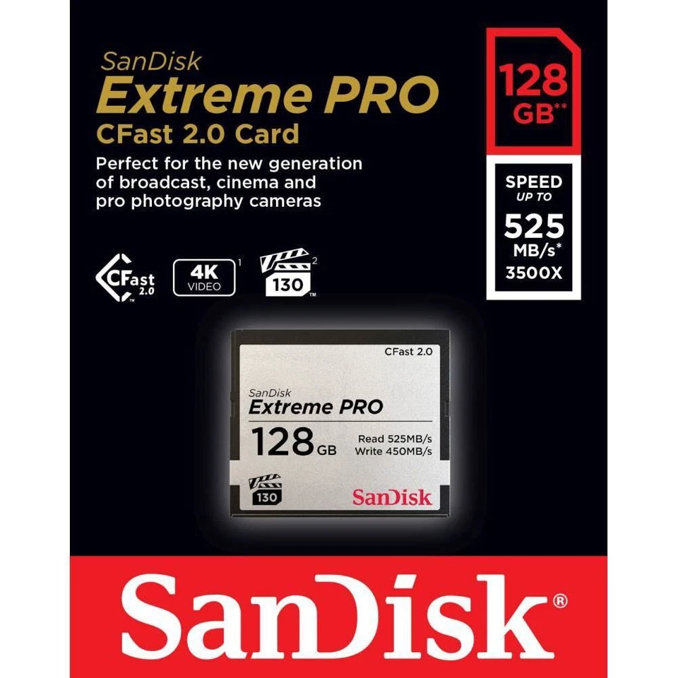 SanDisk Extreme PRO CFast 2.0 525MBs Memory Card 128GB   SDCFSP-128G-G46D - Image 2 of 2