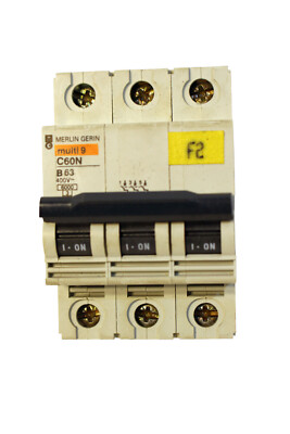 Merlin Gerin Multi9 C60N B63 400V 3 Pole Circuit Breaker DIN Clips Missing