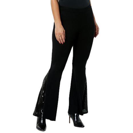 C Wonder by Christian Siriano Sequin Sweater Knit Flare Pant Black